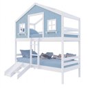 Ver imagem 2 de Beliche Casinha Dos Sonhos com Escada/ Escorregador Madeira Maciça Branco|Azul Housin