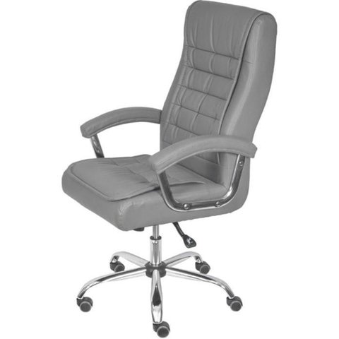 Cadeira Office Luxo em Courino Cinza com Base Rodizio Cromada - 74391