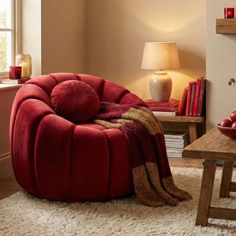 Poltrona Decorativa Concha c/Almofada Veludo Vermelho - Montanaris Decor