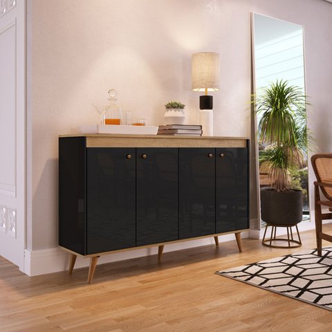 Aparador para Sala 135 X 85 Cm Retrô Mdp Preto