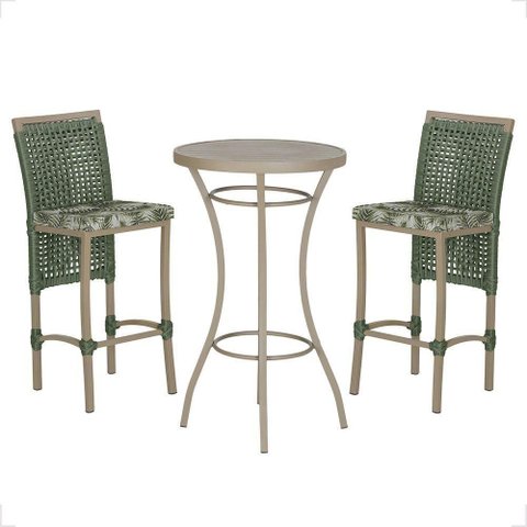 Mesa Bistrô 2 Banquetas Roma Corda Náutica Estofado 5 Trama Verde