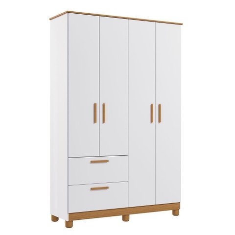Guarda Roupa Infantil Roupeiro Jujuba 4 Portas 2 Gavetas MDF Branco Loja Doce Lar 129.6cm