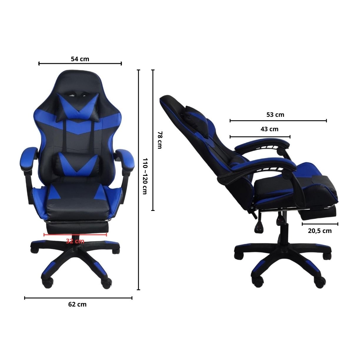 Cadeira Gamer Stillus Ergonômica com Apoio para Os Pés - Azul - 3