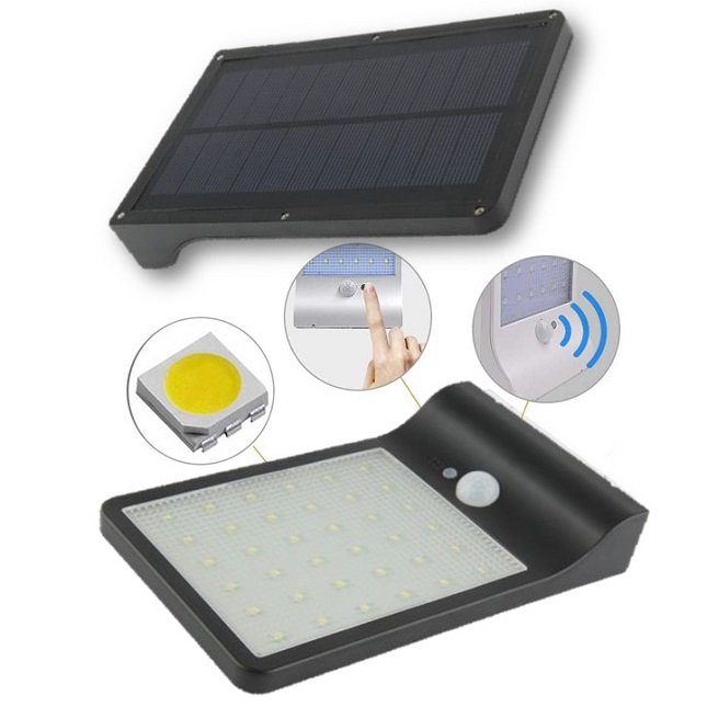 Luminária Arandela Solar com Sensor 36 LED Potente Preto