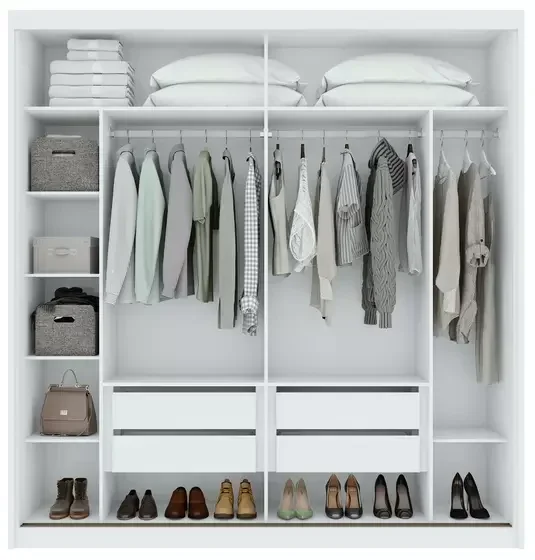 Guarda Roupa Casal Com Espelho 2 Portas 4 Gavetas Velaris Lopas Branco/Amendoa Clean - 3