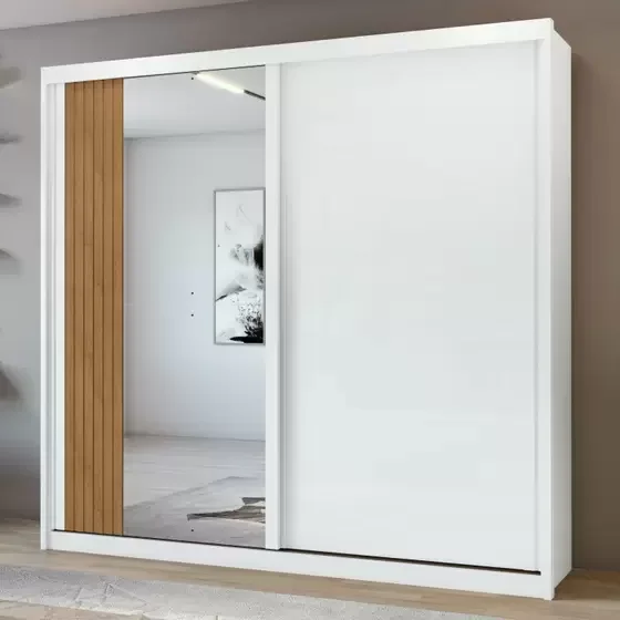 Guarda Roupa Casal Com Espelho 2 Portas 4 Gavetas Velaris Lopas Branco/Amendoa Clean - 1
