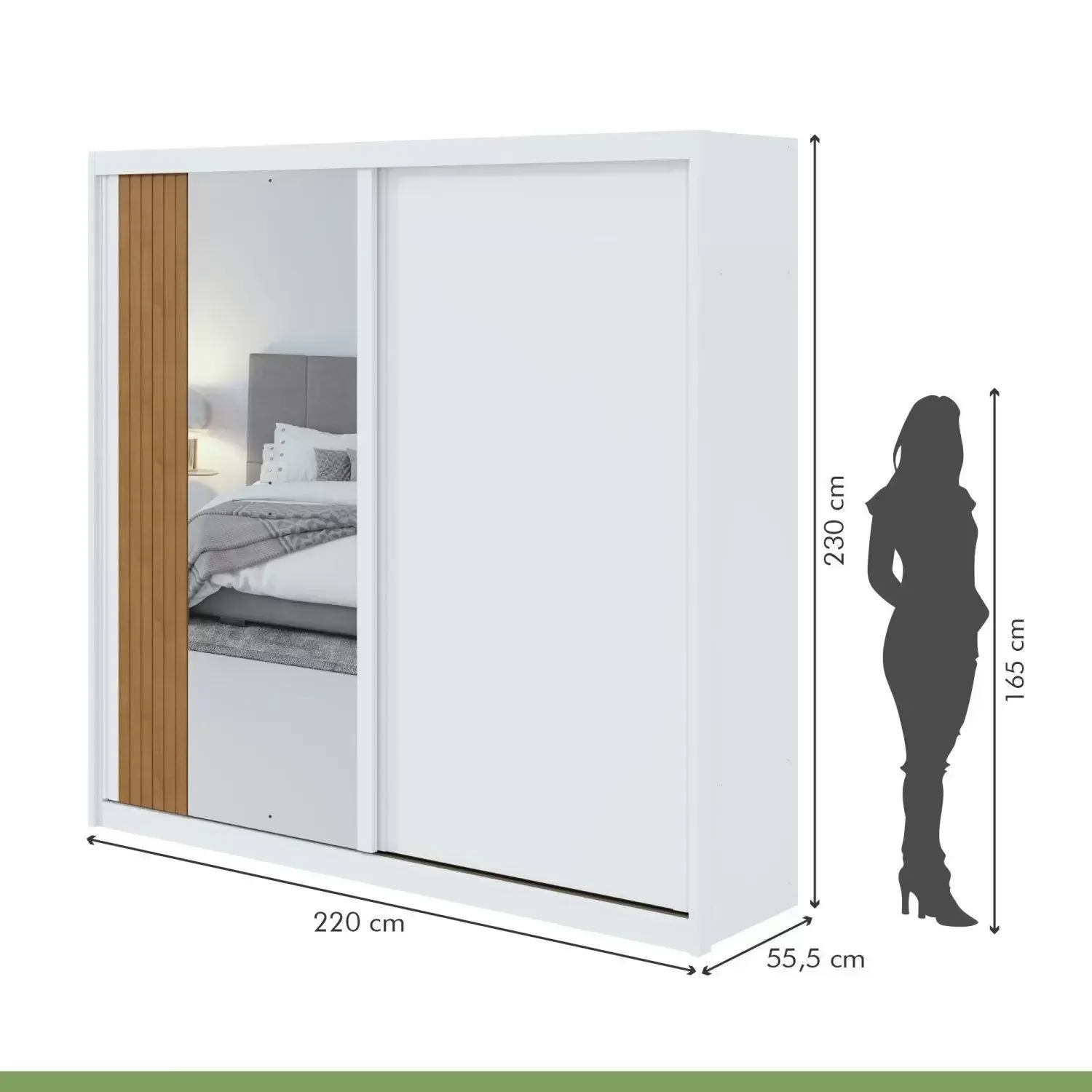Guarda Roupa Casal Com Espelho 2 Portas 4 Gavetas Velaris Lopas Branco/Amendoa Clean - 2