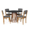 Ver imagem 1 de Mesa de Jantar Redonda Gabi Pret/nor com 4 Cadeiras Estofadas Ella Cinza Escuro