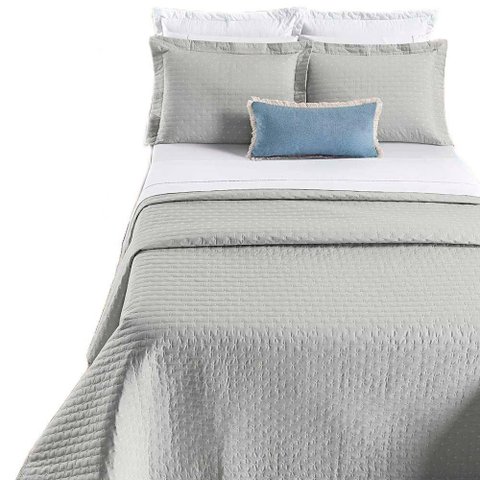 Kit Cobre Leito Colcha Quality Casal 3 Peças Percale 200 Fios Bordado - Cinza