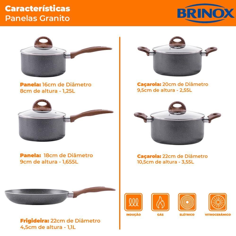 Conjunto de Panelas Antiaderente de Indução Ceramic Life Smart Plus Granito 5 Peças - Brinox 4774 - 6