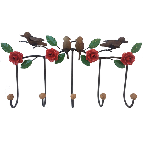 Lindo Cabide Artesanal com Pássaros e Rosas de Ferro Decorativo Libertas Rosas Artesanato Rosa Mini 