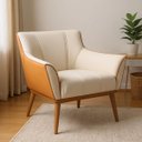 Ver imagem 1 de Poltrona Berlim Branca em Courino e Veludo Pés de Madeira Maciça