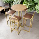 Ver imagem 1 de Jogo Mesa Alta Bistrô Redonda Pinus 4 Banquetas Estofado Industrial Dourado Don Castro Decor Industr