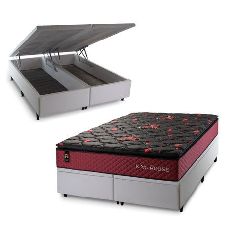 Conjunto Box Baú Super King Toronto Branco 193x203x73 c/ Molas Ensacadas