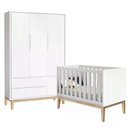 Ver imagem 1 de Jogo de Quarto Classic Guarda Roupa 3 Portas e Berço Branco Fosco com Pés Madeira Natural - Reller