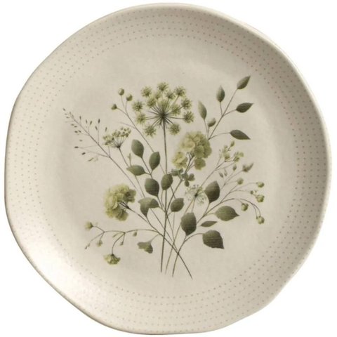Jogo 12 Pratos de Sobremesa Ammi Orgânico Cerâmica 19,5cm Floral Porto Brasil