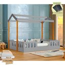 Ver imagem 2 de Cama Casal com Colchão D28 Casinha Montessoriana Ágatha com Lousa Mágica - Cinza/Amêndoa