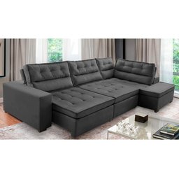 Sofá de Canto Retrátil e Reclinável com Molas 3,00x2,00 Virginia Suede Cinza Adonai Estofados - 1