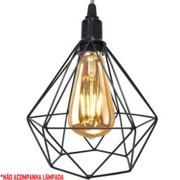 Lustre Pendente Aramado Duplo Diamante Cabo Cristal Regulável Preto Luminária Agp Ilumini Cabo Crist - 3