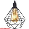 Lustre Pendente Aramado Duplo Diamante Cabo Cristal Regulável Preto Luminária Agp Ilumini Cabo Crist - 3