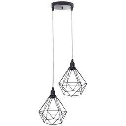 Lustre Pendente Aramado Duplo Diamante Cabo Cristal Regulável Preto Luminária Agp Ilumini Cabo Crist - 1