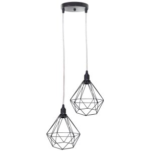 Lustre Pendente Aramado Duplo Diamante Cabo Cristal Regulável Preto Luminária Agp Ilumini Cabo Crist