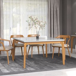Mesa de Jantar Cirrus Quadrada Tampo Laqueado com Vidro Base Madeira Maciça:branco / Peroba/150x150c - 2