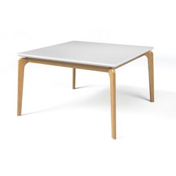 Mesa de Jantar Cirrus Quadrada Tampo Laqueado com Vidro Base Madeira Maciça:branco / Peroba/150x150c - 1