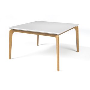Mesa de Jantar Cirrus Quadrada Tampo Laqueado com Vidro Base Madeira Maciça:branco / Peroba/150x150c