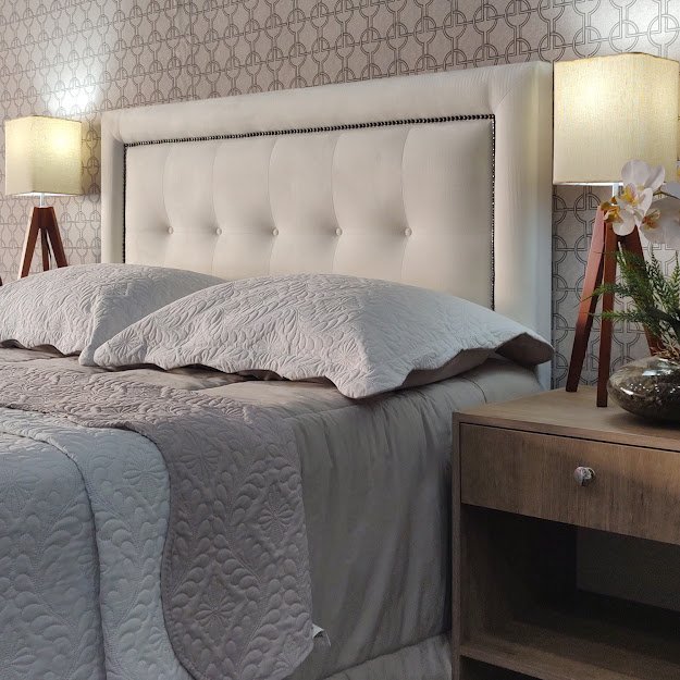 Cabeceira Queen Estofada Veneza 05 Diamond 1 Suede Liso Bege 160 X 60 RBL - 3