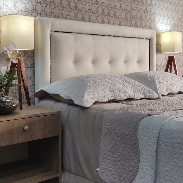 Cabeceira Queen Estofada Veneza 05 Diamond 1 Suede Liso Bege 160 X 60 RBL