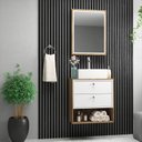 Ver imagem 2 de Balcão Gabinete Para Banheiro 60cm Com 02 Gavetas Gael B06 Branco Nogal - Lyam Decor