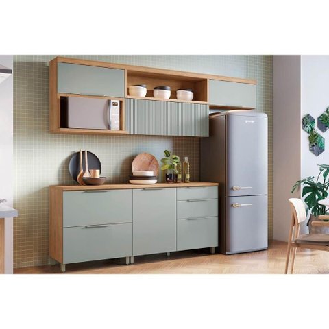 Armário de Cozinha Modulado Completa Marquesa 5 Peças Nature/verde - Nesher
