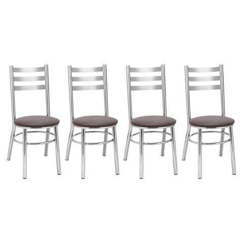 Conjunto 4 Cadeiras para Sala de Jantar Tradicional Cromado/Marrom
