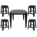 Ver imagem 1 de Mesa Quadrada Plástico Monobloco 70cm Preta + 4 Banquetas Empilháveis