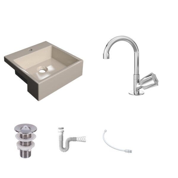Kit Cuba XQ355 Torneira C50 e Válvula 1 Polegada ABS Sifão Flexível PVC Compace - 2
