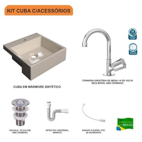 Kit Cuba XQ355 Torneira C50 e Válvula 1 Polegada ABS Sifão Flexível PVC Compace - 3