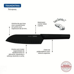 Faca Santoku Nygma com Lâmina em Aço Inox e Cabo de Polipropileno Texturizado Preto 7 - 2