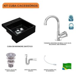 Kit Cuba XQ355 Torneira C50 e Válvula 1 Polegada ABS Sifão Flexível PVC Compace - 3