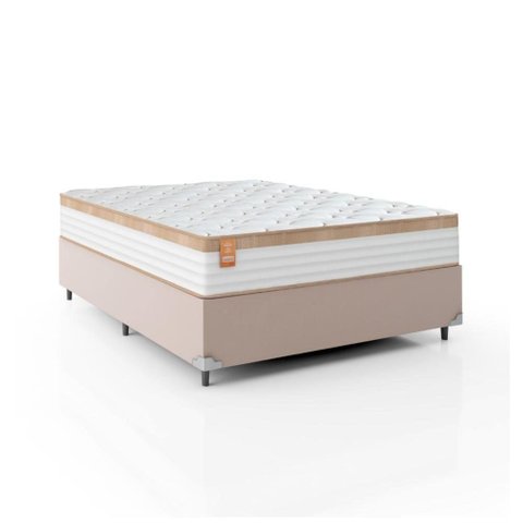 Cama Box Casal Colchão 138x188x65cm Branco/Bege