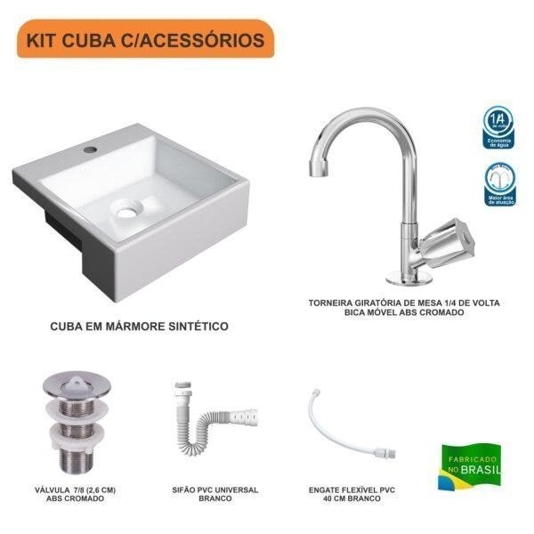 Kit Cuba XQ355 Torneira C50 e Válvula 1 Polegada ABS Sifão Flexível PVC Compace - 3