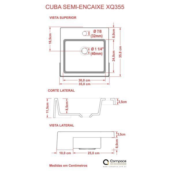 Kit Cuba XQ355 Torneira C50 e Válvula 1 Polegada ABS Sifão Flexível PVC Compace - 8