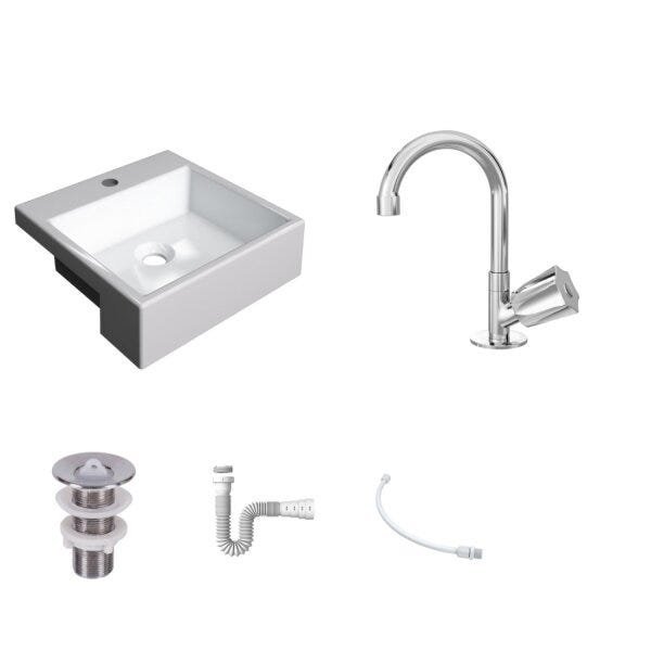 Kit Cuba XQ355 Torneira C50 e Válvula 1 Polegada ABS Sifão Flexível PVC Compace - 2