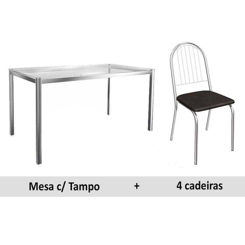 Sala de Jantar Completa Reno C/ Tampo Vidro 150cm + 4 Cadeiras Noruega Cromado/courano Preto -
