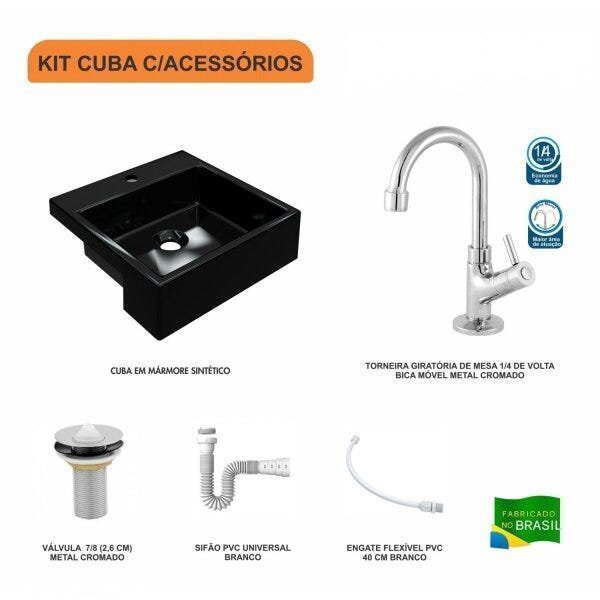 Kit Cuba XQ355 Torneira 1198 Metal e Válvula 1 Polegada Sifão Flexível PVC Compace - 3