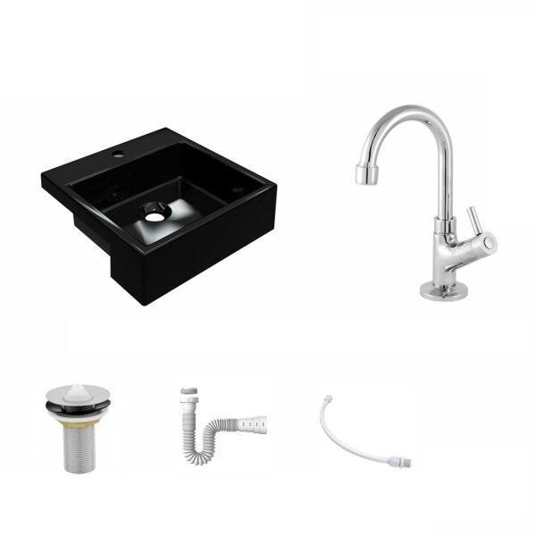 Kit Cuba XQ355 Torneira 1198 Metal e Válvula 1 Polegada Sifão Flexível PVC Compace - 2