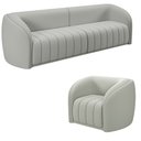 Ver imagem 2 de Conjunto Sala de Estar Sofá 292cm 4 Lugares e Poltrona Adam Veludo Cinza Claro G45 - Gran Belo Conju