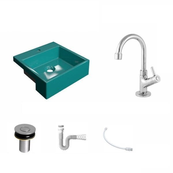 Kit Cuba XQ355 Torneira 1198 Metal Válvula Click 1 Polegada B Sifão PVC Flexível Compace - 2