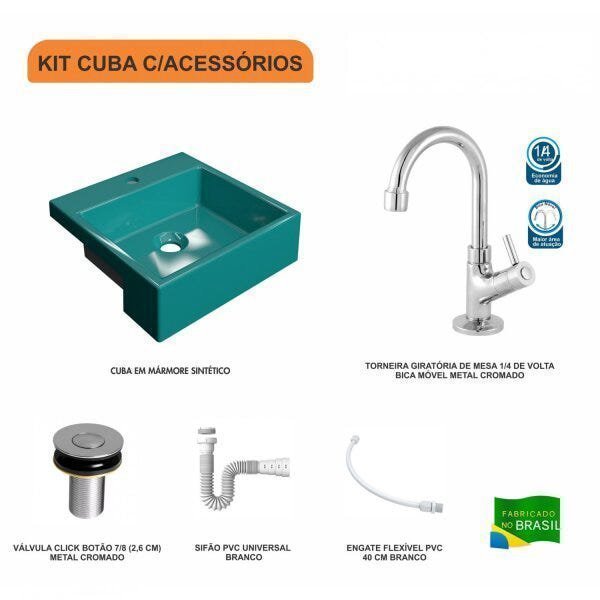 Kit Cuba XQ355 Torneira 1198 Metal Válvula Click 1 Polegada B Sifão PVC Flexível Compace - 3