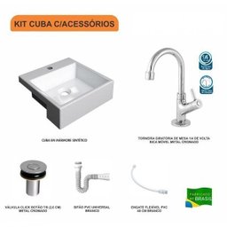 Kit Cuba XQ355 Torneira 1198 Metal Válvula Click 1 Polegada B Sifão PVC Flexível Compace - 3